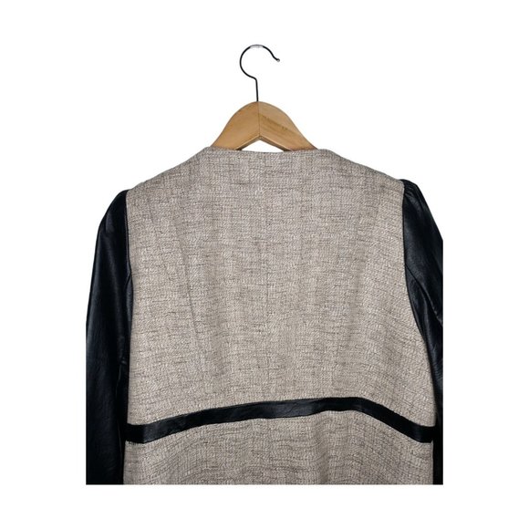 H&M Mixed Media Coat Size 12 Boucle Vegan Leather Topper - Picture 7 of 11